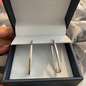 Modern Silver Rectangle Hoop Earrings